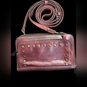 Patrisha Nash Studded Burgundy Leather Crossbody Bag